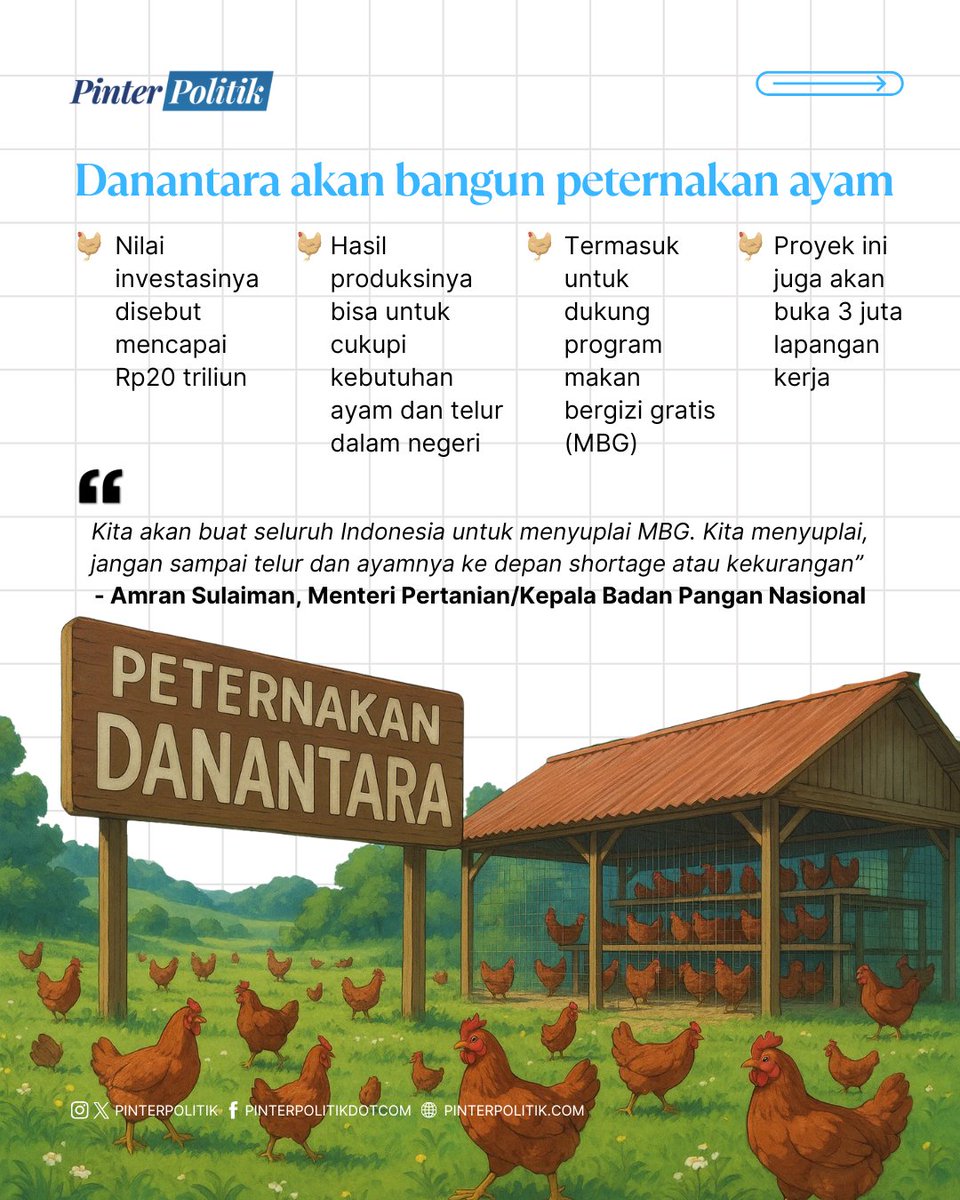 pinterpolitik's tweet image. Menurut kalian apakah tepat Danantara investasi di sektor peternakan ayam? Share di kolom komentar ya!

#danantara #ayam #rosan #investasi #prabowo #mbg #pinterpolitik
