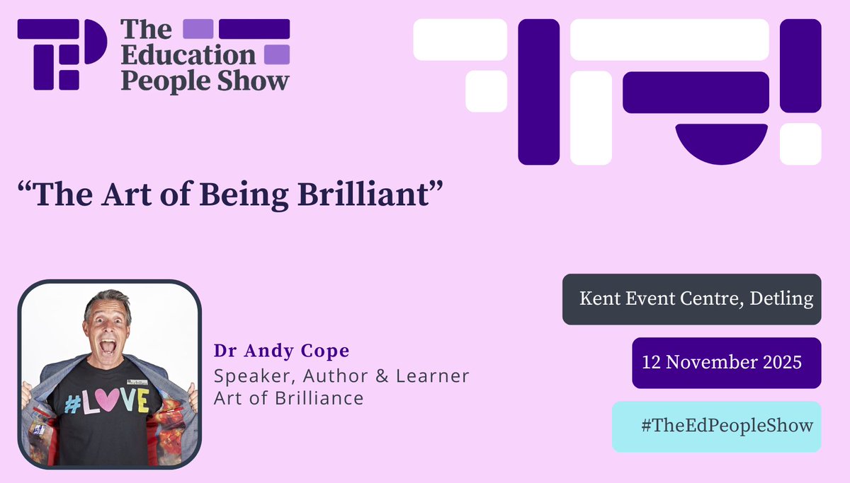At 9.00, head to the opening keynote: The art of being brilliant - Dr Andy Cope, Speaker, Author &amp; Learner, Art of Brilliance