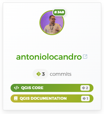 Number 349, crazy thing is being top 100 requires about 100 commits, top 50 about 300 commits, top 10 about 2000 commits, top 5 about 6000 commits, but  top 1 you need a lifetime and nyalldawson is a machine with 24252 commits!

Thanks to all for creating an awesome software