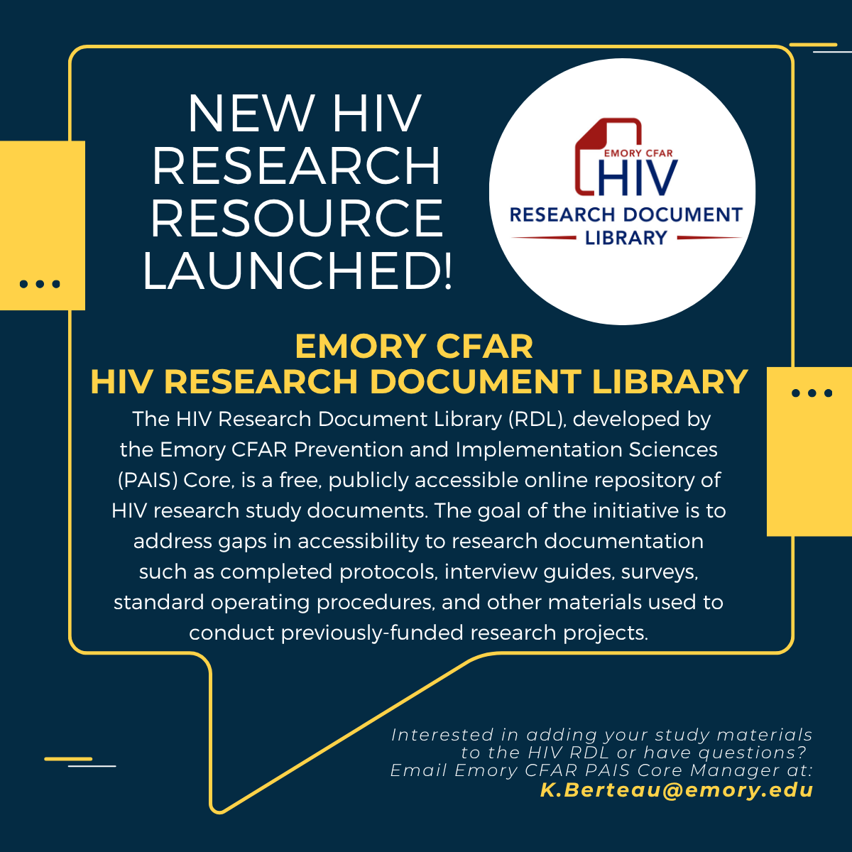 EmoryCFAR's tweet photo. Calling all early-career #HIV investigators!
๐ Check out the #EmoryCFAR HIV Research Document Library with 300+ protocols, SOPs, & study docs from funded HIV research. Free + publicly available to support your proposals.
Details โ https://t.co/OXVE00Cpc6 https://t.co/8xXA355STf