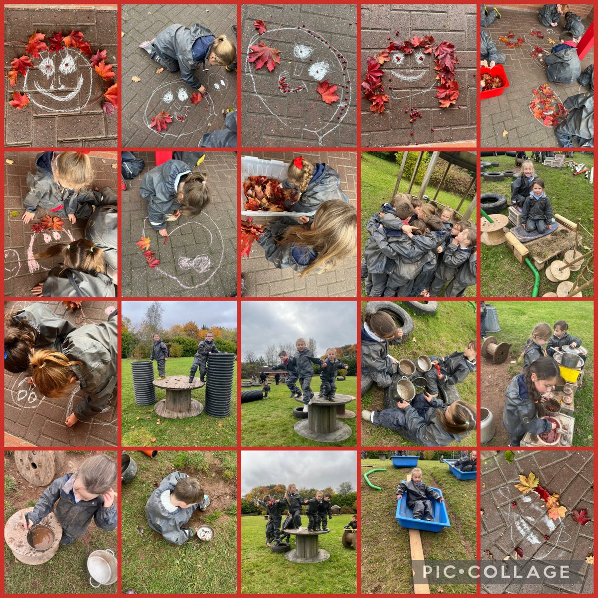 bycforest's tweet photo. Another belated post pending⏳… we enjoyed celebrating ‘Shwmae Day’ 🏴󠁧󠁢󠁷󠁬󠁳󠁿🐉👋outdoors. We collected red autumnal treasures, chalked happy faces in pairs and played 🪵🌳🌎. Just look at our smiling faces 🤩 @ShwmaeSumae #outdoorlearning #ShwmaeSumae25 #forestschools https://t.co/9btOTippou
