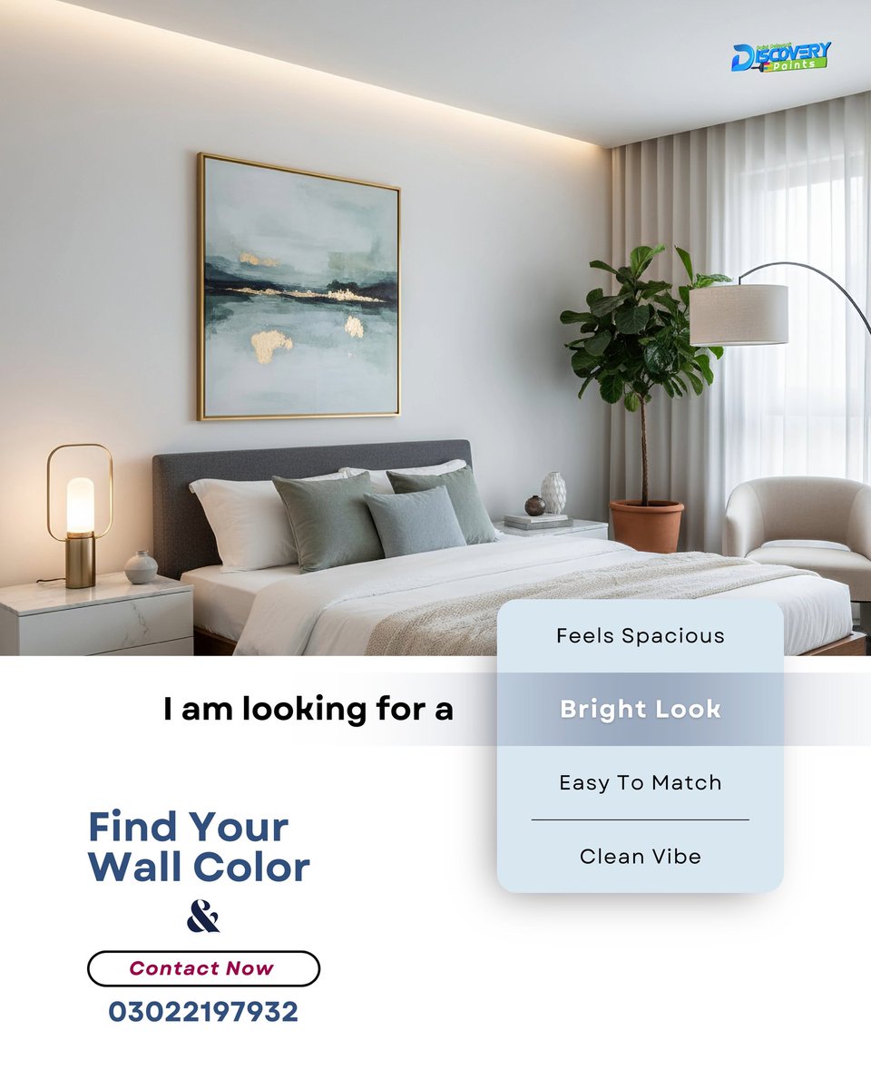 PaintDiscovery's tweet image. Feels Spacious? Bright Look? ✨
​Get the clean, serene vibe of this room!
​Find Your Wall Color with Discovery Paints.
📞 03022197932
​#WallColor #BrightLook #DiscoveryPaints #HomeVibes