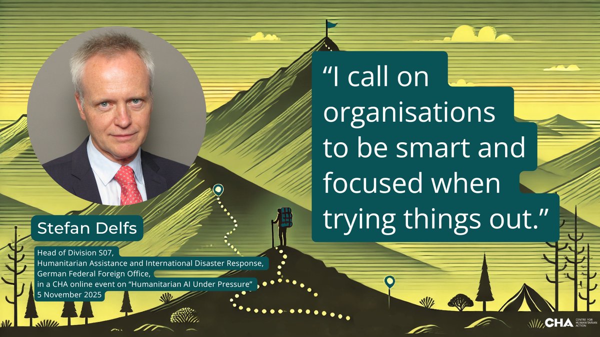 cha_germany's tweet image. We need smart and very focused solutions - Stefan Delfs, GFFO @AA_stabilisiert , at the CHA #OutOfTheBox webinar on #HumanitarianAI last week. Watch the recording here: ow.ly/BhbL50XofmT