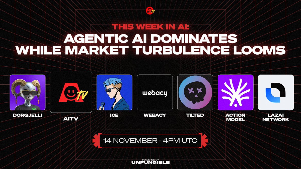 aitvgg's tweet image. 🔥Hot take hour: Agentic AI &amp;gt; the bear🐻

Prove us wrong (or right) live.
📅November 14, Friday at 4PM UTC

Hit “remind me” and tune in👇