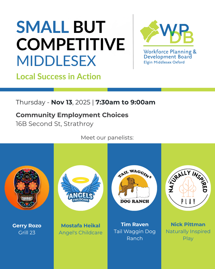 WorkforceEMO's tweet image. Join us for Small but Competitive: Middlesex Edition.
A panel of local employers will share how they used local resources to achieve real results. 

🔗Register now: eventbrite.ca/e/small-but-co…