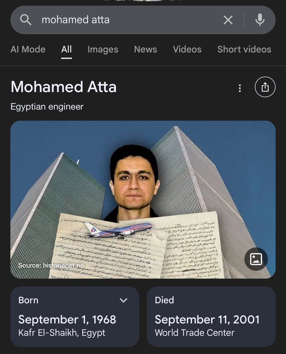 Google has Mohammed Atta (the leader of the 9/11 terrorists) listed as an “Egyptian engineer.”

This is like Googling Hitler and it listing “painter.”
