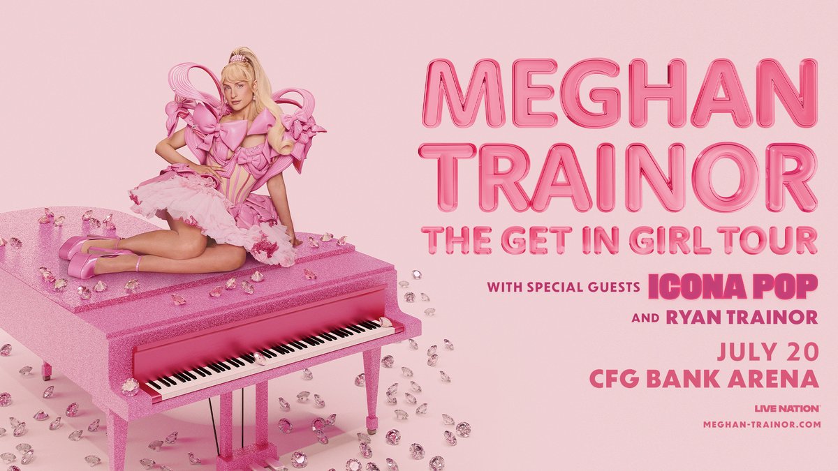 JUST ANNOUNCED!!

Meghan Trainor is coming to Baltimore at CFG Bank Arena on July 20th with special guests Icona Pop and Ryan Trainor! 💕

Presale | Thursday, 11/20 at 10AM | Use code: BESTIE
On Sale | Friday, 11/21 at 10AM

🎟️🔗 - bit.ly/MeghanTrainor0…