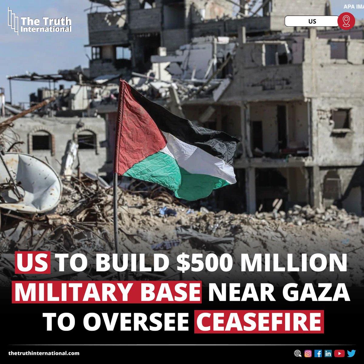 ttimagazine's tweet image. US to Build $500 Million Military Base Near Gaza to Oversee Ceasefire

FOR FURTHER DETAILS: thetruthinternational.com/us-to-build-50…

#US #Build #MilitaryBase #Gaza #Oversee #Ceasefire #GazaBorder #Washington #TTI