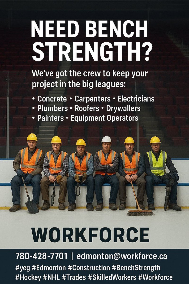 WorkforceEdm's tweet image. 🏒 Need Bench Strength?
Keep your project in the big leagues:👷 Concrete • Carpenters • Electricians • Plumbers • Roofers 🧱 Drywallers • Painters • Equipment Operators
📞 780-428-7701 | ✉️ edmonton@workforce.ca
#yeg #Edmonton #strathco #t8n #nisku #acheson #oilers #nhl