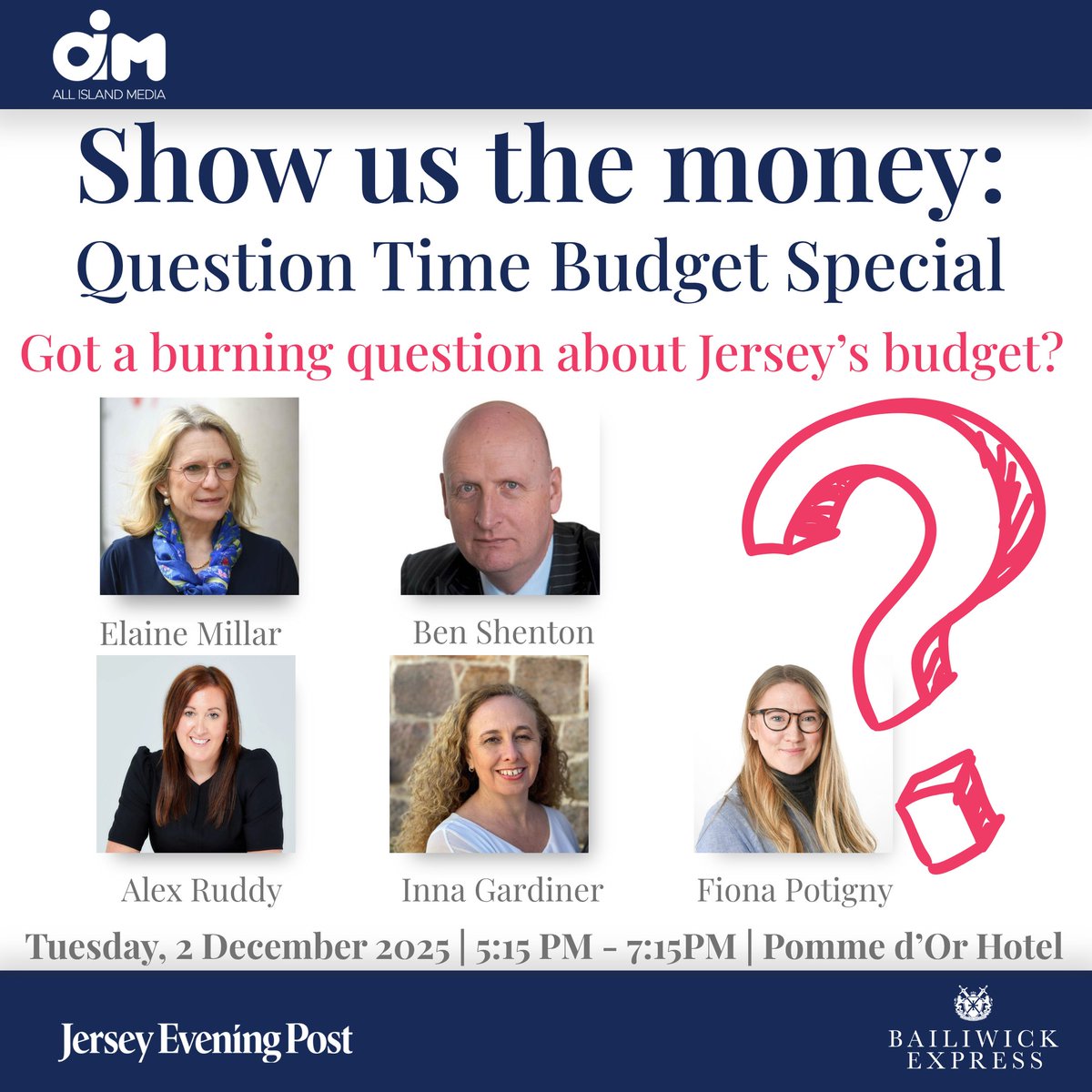 Got a burning question about Jersey’s budget? 💰💭

Submit your question today and be part of the conversation deciding Jersey’s financial future. 👇brnw.ch/21wXqfi

Tickets: brnw.ch/21wXqfh