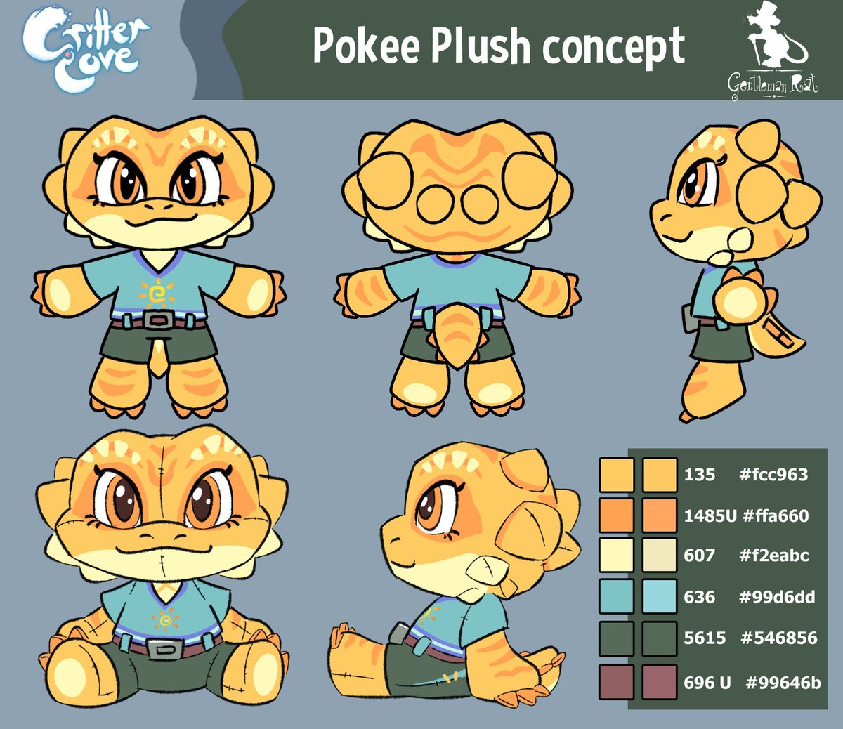 Here is a peek behind the scenes at the turnaround illustrations we sent to ownaj waaay back in may.

Everyone worked really hard on making this the softest little version of our grumpy little friend. 

You can pre-order yours today at visitcrittercove.com/pokee
