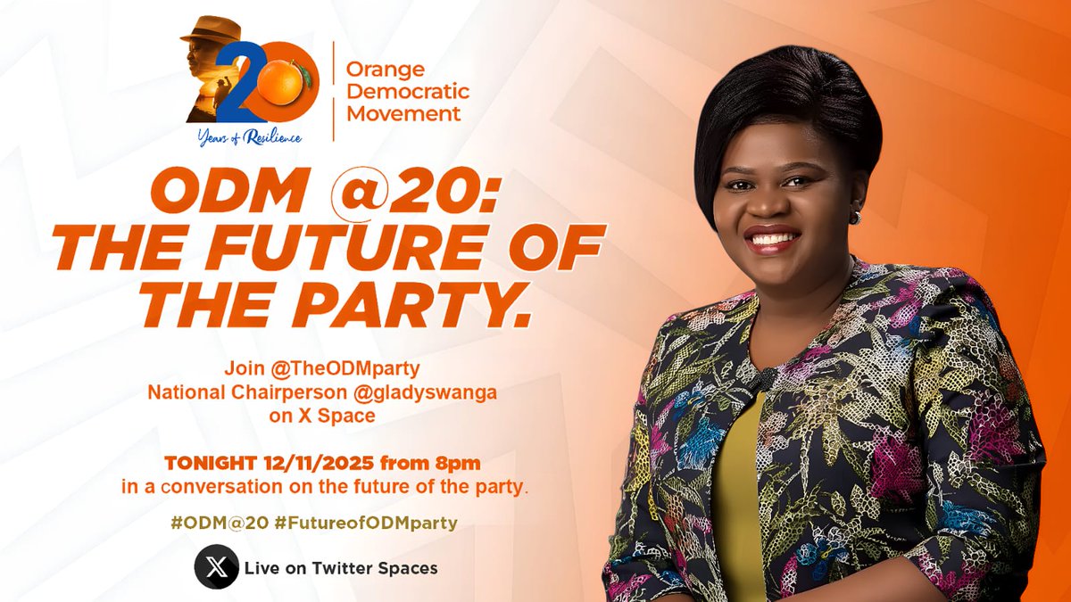 ExplainerKE's tweet image. Join the ODM Party Chairperson  Governor Gladys Wanga as she discusses the future of the party in an X Space tonight, from 8pm. @gladyswanga @TheODMparty