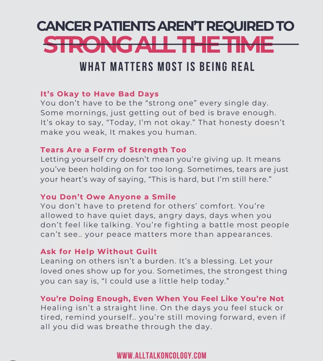 MoveForJenn's tweet image. At MFJ, we are so appreciative for the positive voices who pour into patients and families!

@alltalkoncology always shares such heartfelt and encouraging messages to help get through the tough days. We are so grateful for these reminders and tips to give ourselves grace!❤️🦿