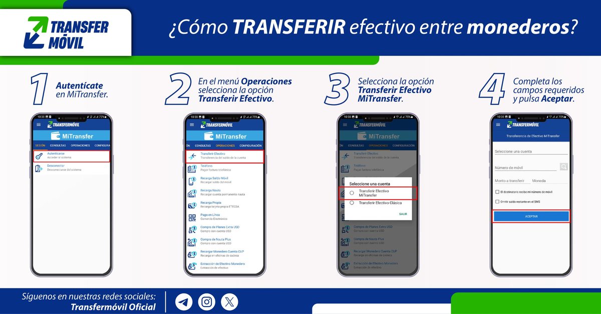 ¿Quieres transferir saldo de tu monedero MiTransfer a otro? 📲 

Puedes hacerlo con tan solo el número móvil del destinatario. 😉

📌 Recuerda que si te encuentras autenticado en alguno de los Bancos de la APK, debes cerrar sesión para autenticarte en MiTransfer.