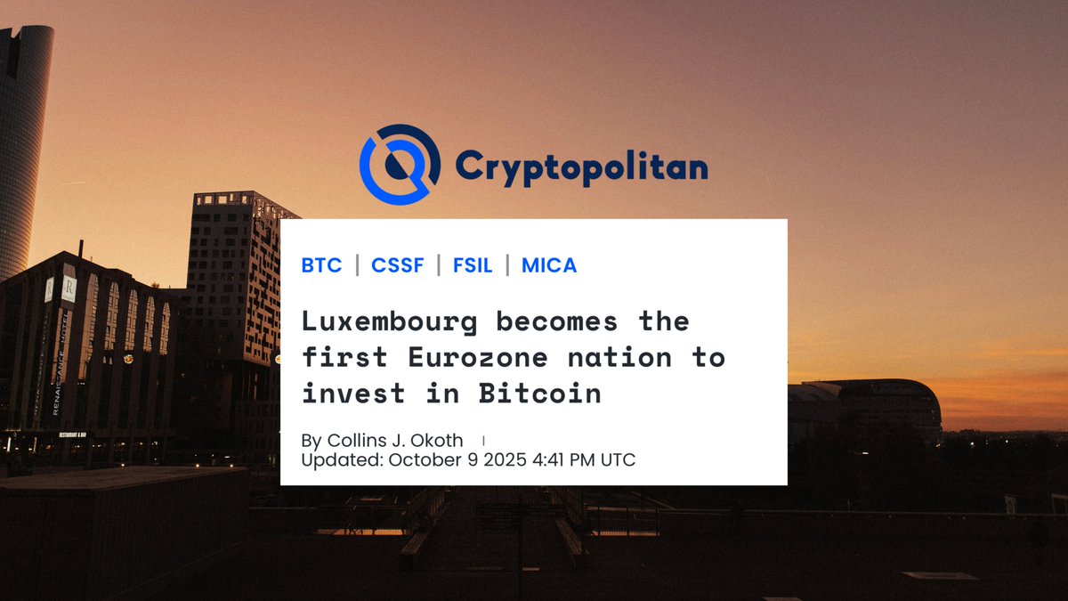 💥 #Luxembourg just dropped a bombshell: It’s now the 1st Eurozone country to invest in Bitcoin.

🇱🇺 Yep, the @Intergenerational Sovereign Wealth Fund (FSIL) just put 1% of its $730M portfolio into Bitcoin ETFs!

cryptopolitan.beehiiv.com/p/luxembourg-l…