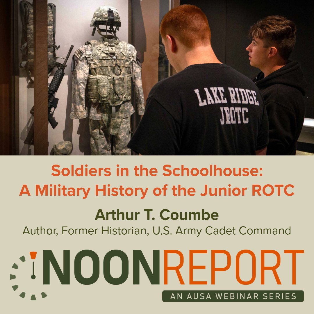 AUSAorg's tweet photo. Junior ROTC is Focus of Upcoming AUSA Webinar

Author, Historian Discusses High School Program’s Evolution, Challenges

#ReadMore and #Register: https://t.co/RH35CsLB23

 #AUSAorg #AUSA #USArmy #juniorrotc #highschoolprogram #militaryhistory #webinar https://t.co/eJreciNOx8