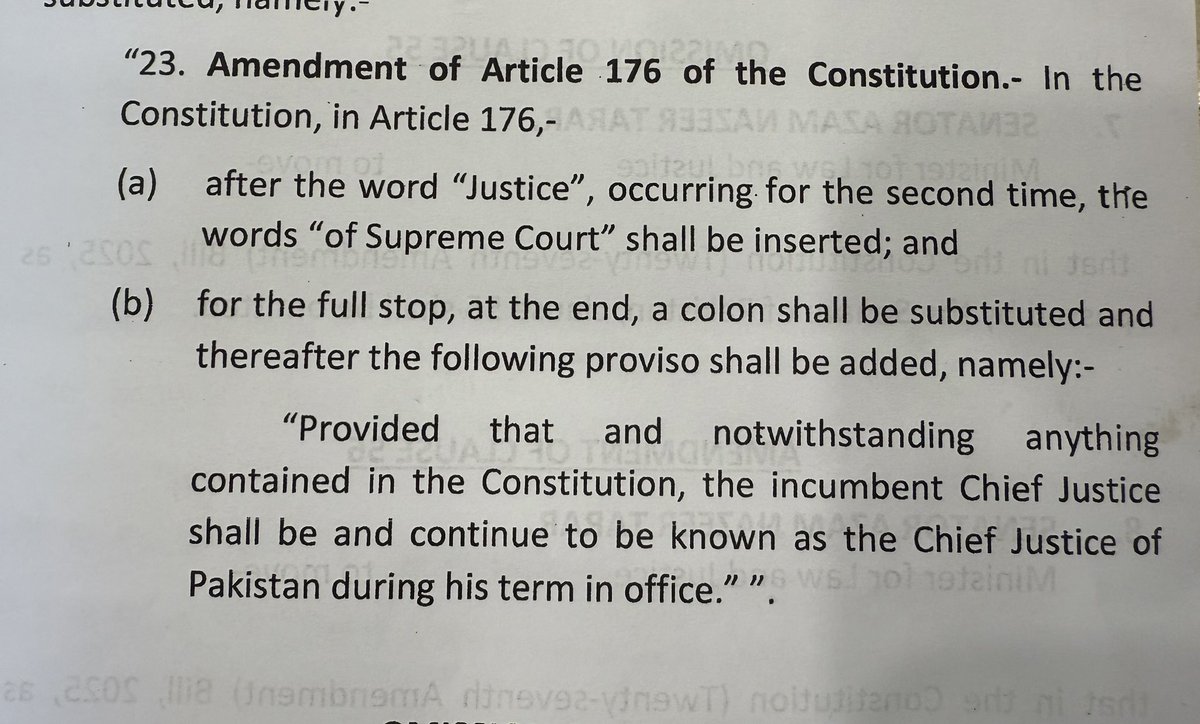 چیف جسٹس یحییٰ آفریدی کا خصوصی حوالہ دیکر آئین میں جو ترمیم کی گئی ہے اُسکے مطابق موصوف جب تک چیف جسٹس ہیں انہیں (صرف انہیں) چیف جسٹس آف پاکستان کہا اور لکھا جائیگا۔ 
جنرل ضیا الحق کے بعد عہدے پر موجود کسی مخصوص شخص کا آئین میں حوالہ دوسرا موقعہ ہے۔ جسٹس یحییٰ کے بعد آنے والا چیف