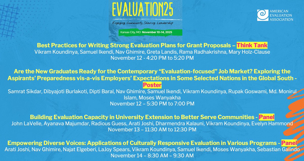 All set for #Eval25. Join our sessions if the topics are of interest to you!