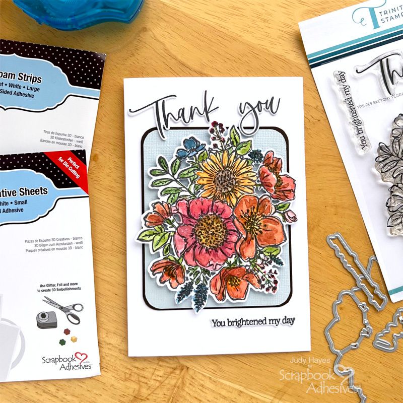 Thank You Fall 🍂 for all your wonderful colors! See Judy Hayes' stunning Floral Thank You Card in beautiful watercolor 🖌️ flowers 💐! Easily add dimension on various surfaces like watercolor paper + more with 3D Foam Strips + Sheets! ✨See her process 👉 buff.ly/K4iZfuE