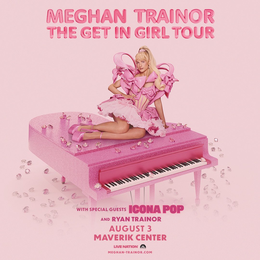 Maverik_Center's tweet photo. JUST ANNOUNCED! 🌟🎀💎 @Meghan_Trainor The Get In Girl Tour is coming to Maverik Center on August 3rd with special guest @iconapop and Ryan Trainor ! Pre-order her new album, Toy With Me, right now and grab your tickets this Friday, Nov 21st @ 10AM local! 💖l🎟️: https://t.co/h4cpnEtqzN
@LiveNationSLC 
@PostfontaineSLC