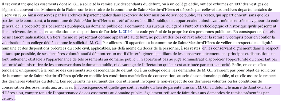 Histoire &amp; droit public : Les ossements du chevalier Bayard (« sans peur et sans reproche ! ») appartiennent au domaine public.

Ils sont donc inaliénables.

Et le fait qu'ils demeurent protégés par l'impératif de dignité humaine n'exclut pas ce statut juridique (de domanialité).