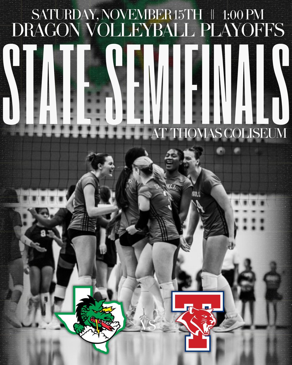 Dragon_Vball's tweet photo. 🚨 STATE SEMIFINAL INFORMATION 🚨

Your Carroll Dragons will take on the Tomball Cougars this Saturday, November 15th at Thomas Coliseum in Haltom City!! LET’S GO DRAGONS!!!! 🐉

🗓️ SATURDAY, NOVEMBER 15TH
🆚 TOMBALL
📍 THOMAS COLISEUM
⏰ 1:00PM https://t.co/JQzeZ8JwKD