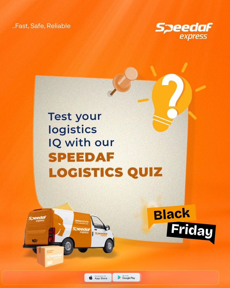 Officialspeedaf's tweet image. Midweek Mood Check! 🧡
Black Friday’s almost here 🛍️🛒

Let’s test your Speedaf IQ 😎📦
Name 3 things Speedaf Express DOES NOT ship.
(Think fast )

Drop your answers below ⬇️
Something big is coming for those who play along 🔥

#SpeedafExpress #LogisticsTrivia #SpeedafNigeria…