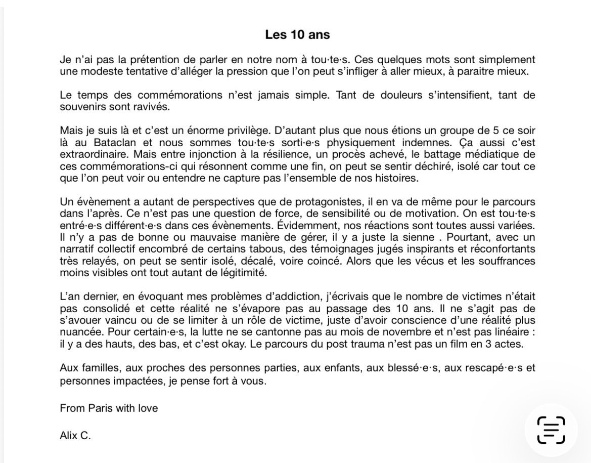 ALexcical's tweet image. Quelques mots et pensées pour toutes les personnes impactées, les enfants, les personnes endeuillées, les bléssé•e•s, les rescapé•e•s

#hommage #les10ans #commemorations