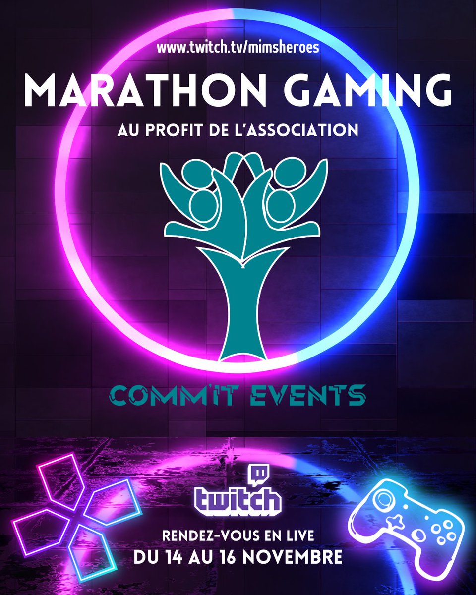 Le Marathon gaming au profit de <a href="/commitevents/">Comm'It Events</a> aura lieu du 14 Novembre au 16 Novembre en direct sur Twitch de @mimsheroes 48h de gaming et de fun pour préparer l'event de 2026 🫶 au profit de notre partenaire <a href="/petitsprinces/">AssoPetitsPrinces</a> 🥰

twitch.tv/mimsheroes ❤️