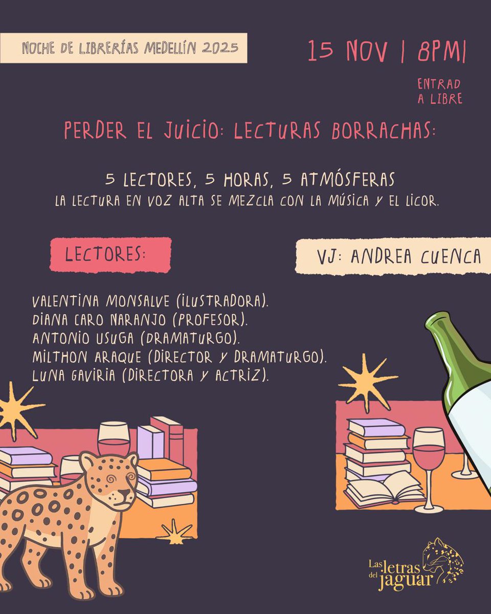ElGatoDePoe's tweet photo. El sábado, en Medellín, tendremos librerías abiertas en la noche. 
Por acá está la programación de Las Letras del Jaguar.
😸Caigan y pasamos bueno😸 https://t.co/3HalsuUftL