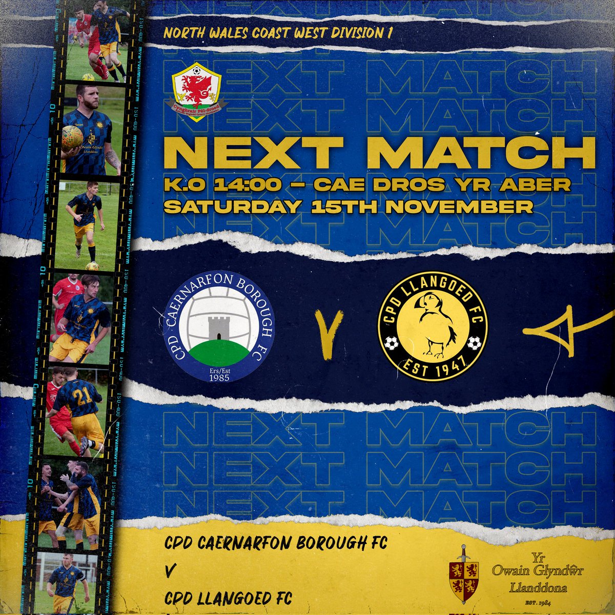 CPDLlangoedFC's tweet image. 𝐍𝐄𝐗𝐓 𝐌𝐀𝐓𝐂𝐇!

Away this Saturday, we are hosted by CPD Caernarfon Borough FC. Details in the poster above! All your support is appreciated! 

𝗨𝗣 𝗧𝗛𝗘 𝗣𝗨𝗙𝗙𝗜𝗡𝗦! 💛💛

#puffins #thepuffins #llangoed #cpdllangoedfc #cpdllangoedfc #caernarfonborough #caernarfon