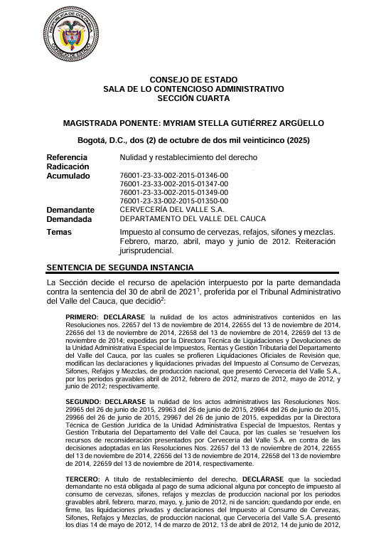 articulo20's tweet photo. SENTENCIA RECOMENDADA 🗣
#Contencioso #Tributario #EntesTerritoriales
Las cervezas devueltas no realizan el hecho generador del impuesto al consumo, al no consolidarse su comercialización
Solicita la providencia completa AL CORREO: gestiondocumental@articulo20.com.co ENVIANDO EL TÍTULO con la frase "Los leo en X. Envíame un Demo con la información".