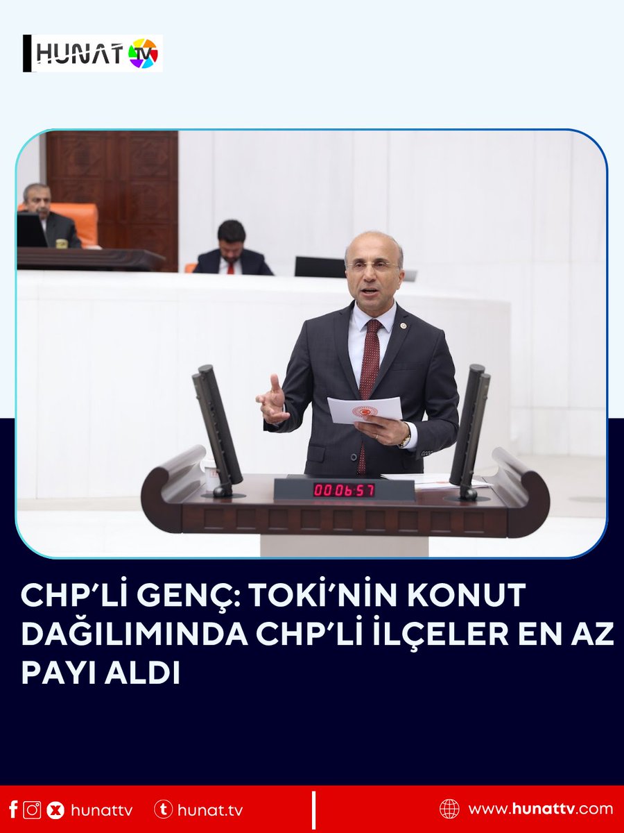 CHP’li Genç: TOKİ’nin konut dağılımında CHP’li ilçeler en az payı aldı
hunattv.com/chp-li-genc-to…

<a href="/gencaskn/">Aşkın Genç</a>