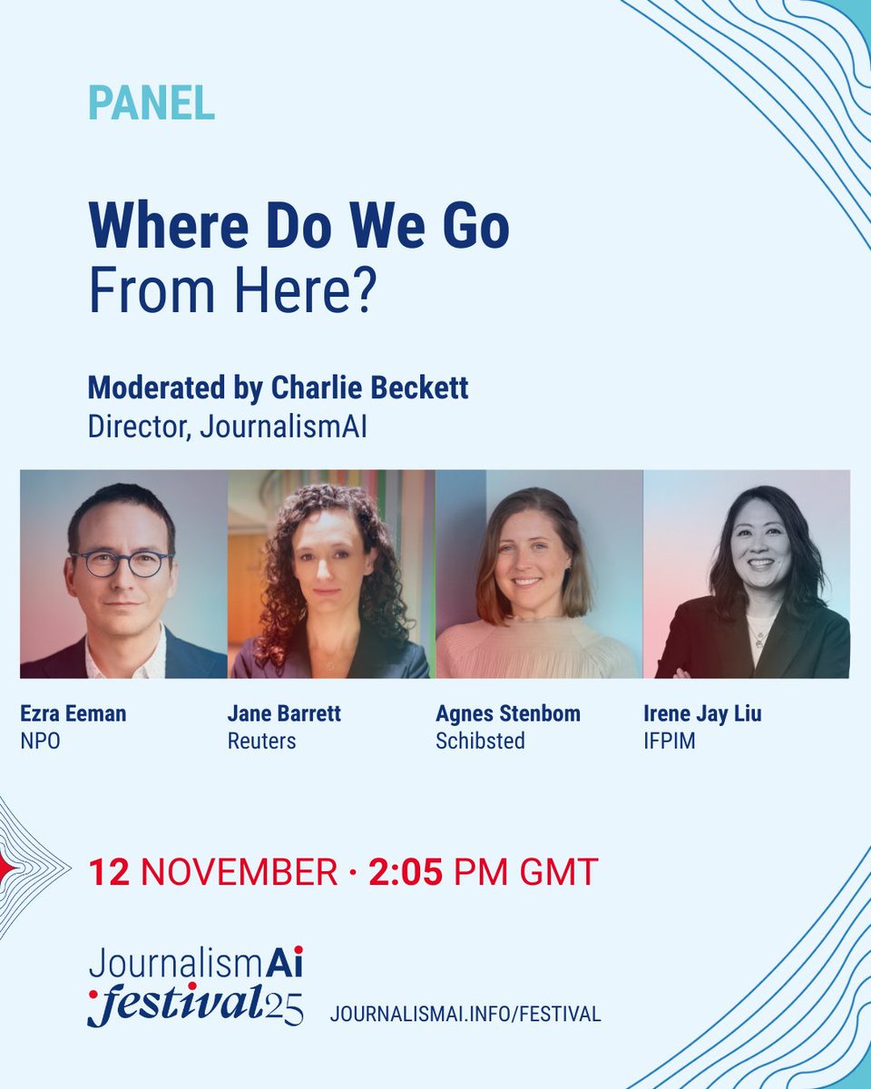 Volvemos a estar en vivo para el panel de cierre, con Irene Jay Liu, Ezra Eeman, Agnes Stenbom y Jane Barrett, con la moderación de Charlie Beckett:
youtube.com/live/M8HmIOYR4…