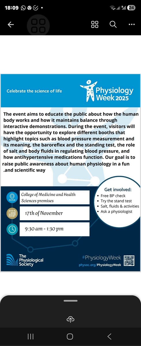 We are celebrating the Physiology Week
<a href="/SQUANR/">SQU-عمادة القبول والتسجيل</a> 
<a href="/ThePhySoc/">The Physiological Society</a> 
#Oman_muscat