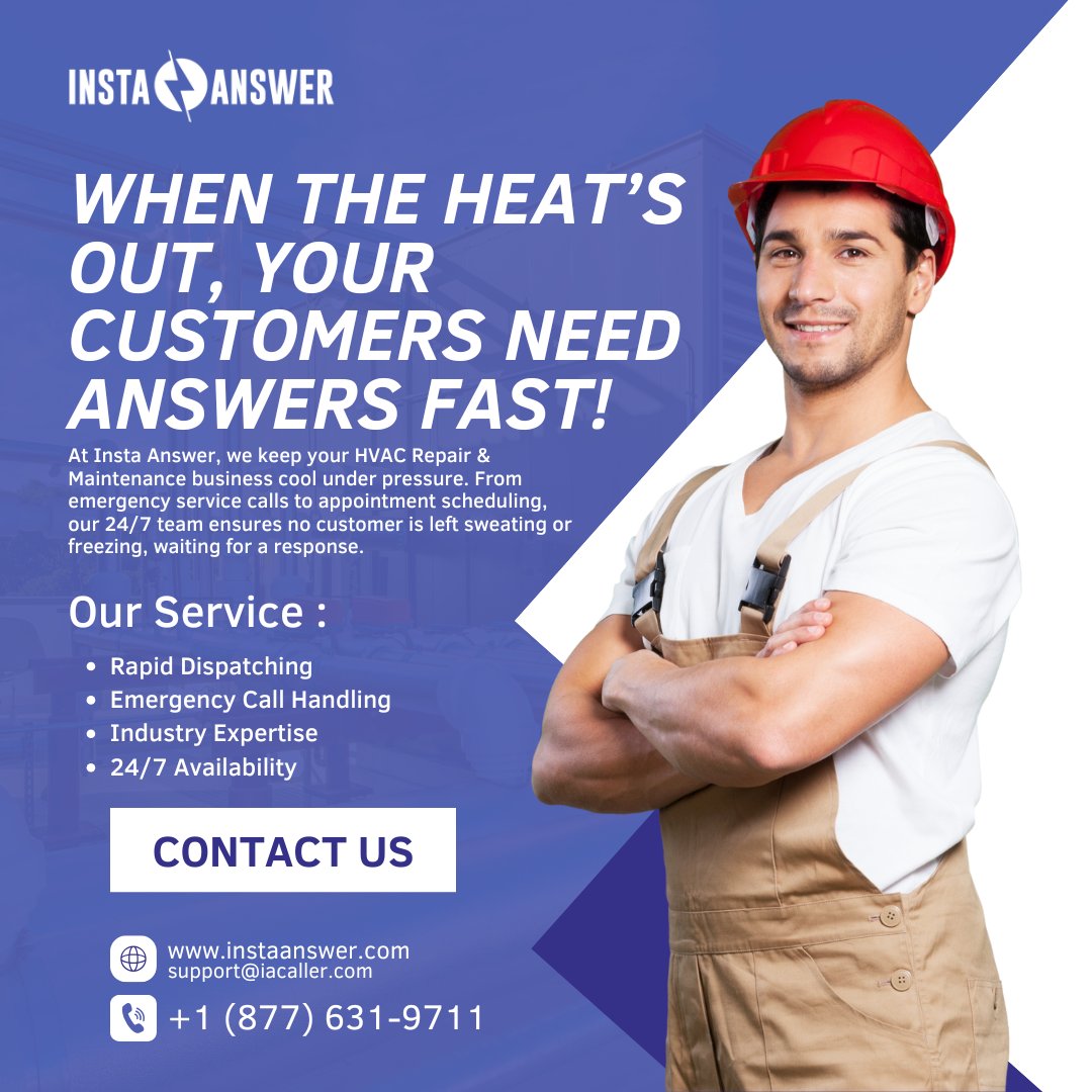 Insta_Answer's tweet image. We don’t break a sweat when the phone’s ringing nonstop, we answer every time.

Call (877) 631-9711 or email support@iacaller.com to keep your business running hot on service and cool on stress!

#InstaAnswer #HVAC #CSR #VirtualReceptionist #HVACTechnician  #HVACService