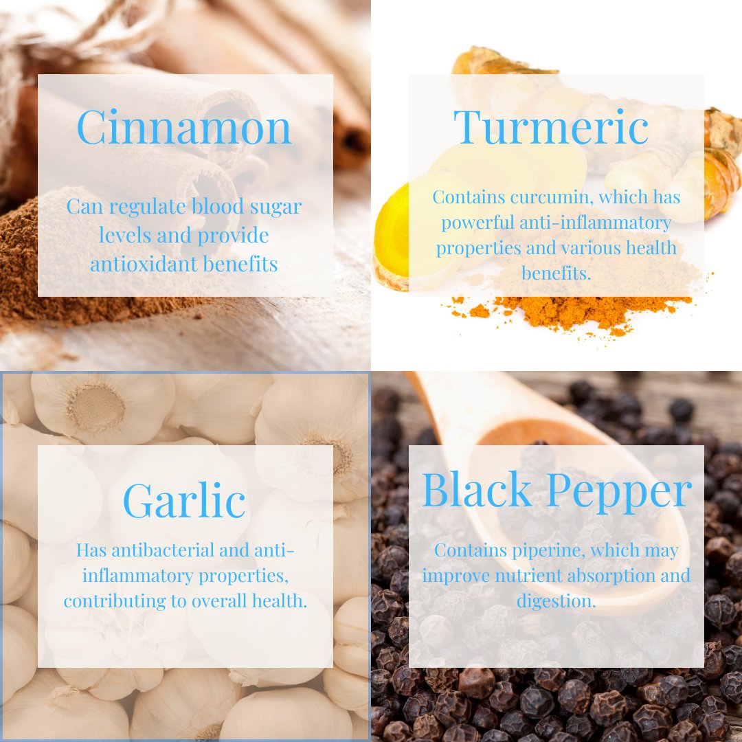 NutrimedH's tweet image. Spices do more than flavor your meals, they boost your health too.

Cinnamon, turmeric, garlic, and black pepper deserve a permanent spot in your kitchen.

Small changes, big impact. What’s one spice you can’t live without? 👇

#HealthyEating #LongevityTips #NSHFIT…