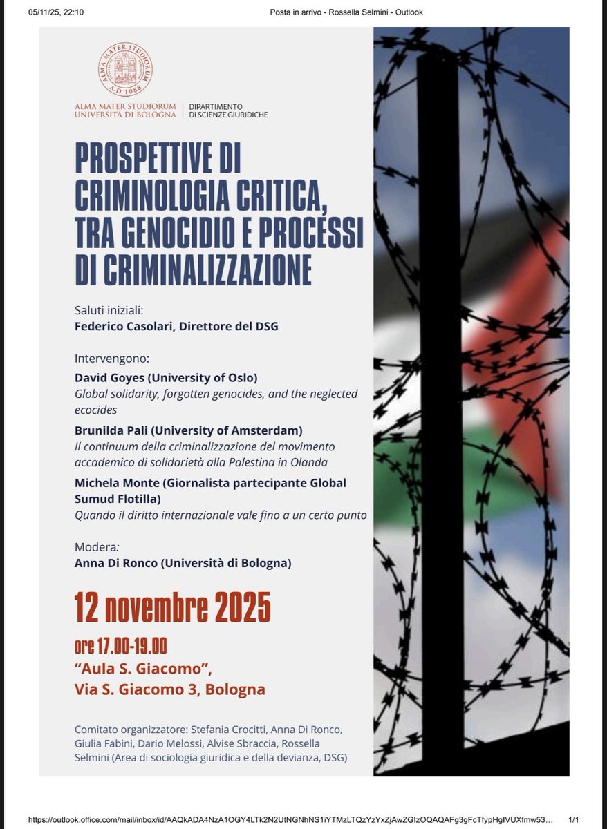 Oggi, Università di Bologna.
#CriminologistsforPalestine