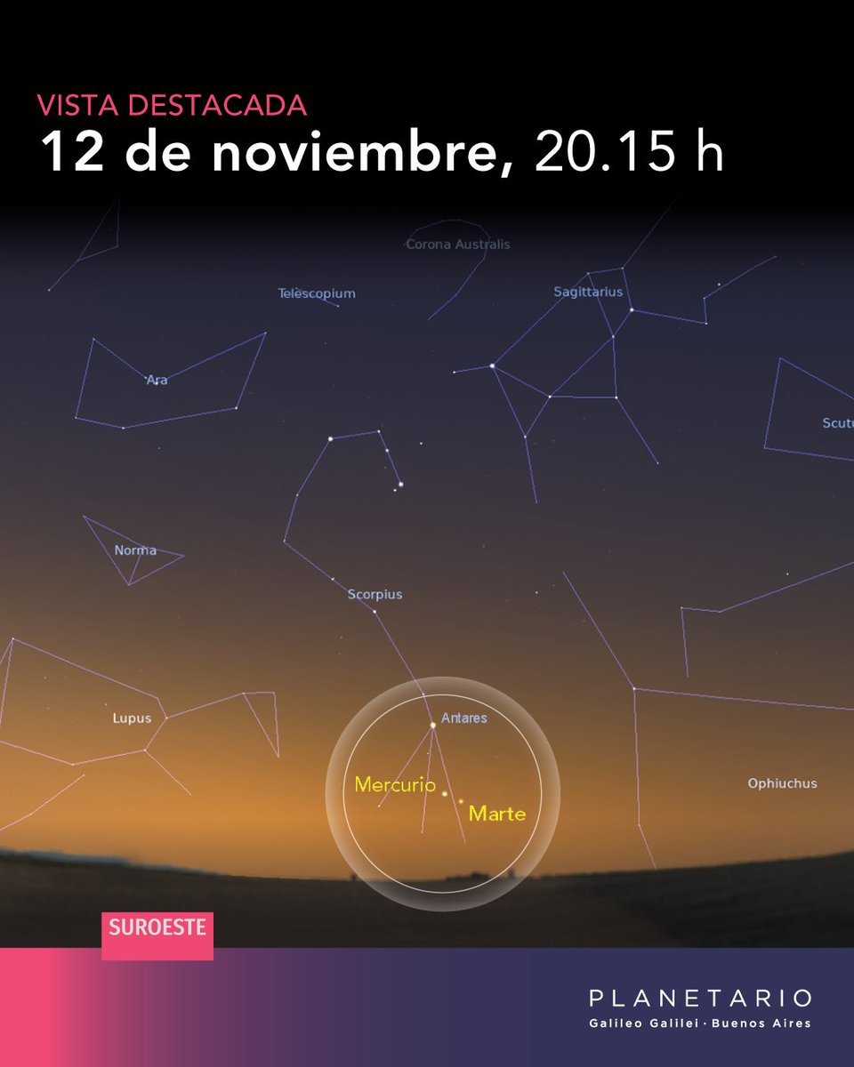 planetarioBA's tweet photo. 🌆🔭 Desafío al anochecer: Mercurio y Marte protagonizarán una notable conjunción, ubicándose uno a 1,3° del otro, en pleno crepúsculo vespertino 🌇 y a muy baja altura (menos de 10°) sobre el horizonte del oeste-sudoeste. 👇 https://t.co/IJBQ6aToj5