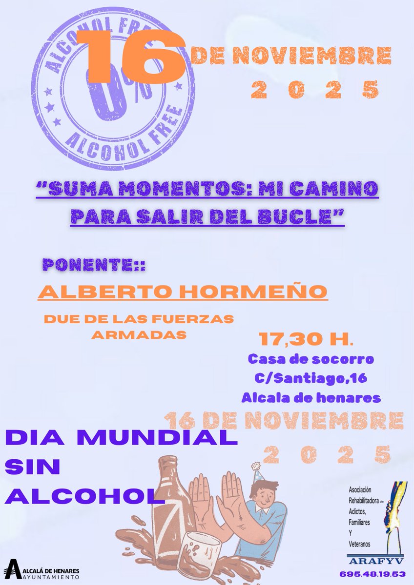 ArafyvRedes's tweet photo. Os recuerdo próximo día 16 Conferencia con motivo del día mundial sin alcohol, " SUMA MOMENTOS: MI CAMINO PARA SALIR DEL BUCLE" Os esperamos. https://t.co/zjaC1zBFVt