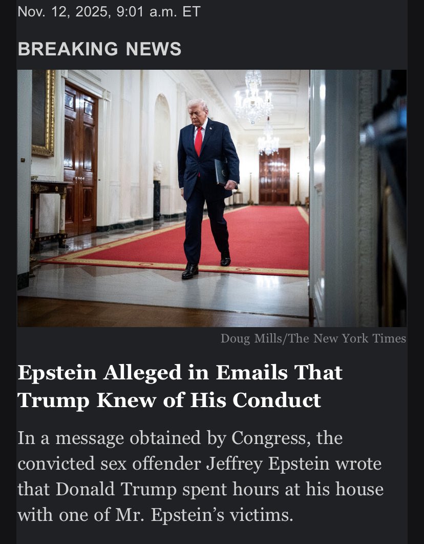 This is a reminder that Congress needs to #ReleaseTheTrumpEpsteinFiles because new emails have been released that day Trump knew about the activities and spent hours with a victim or victims. Holy fuck. Ya’ll elected a pedo-rapist.