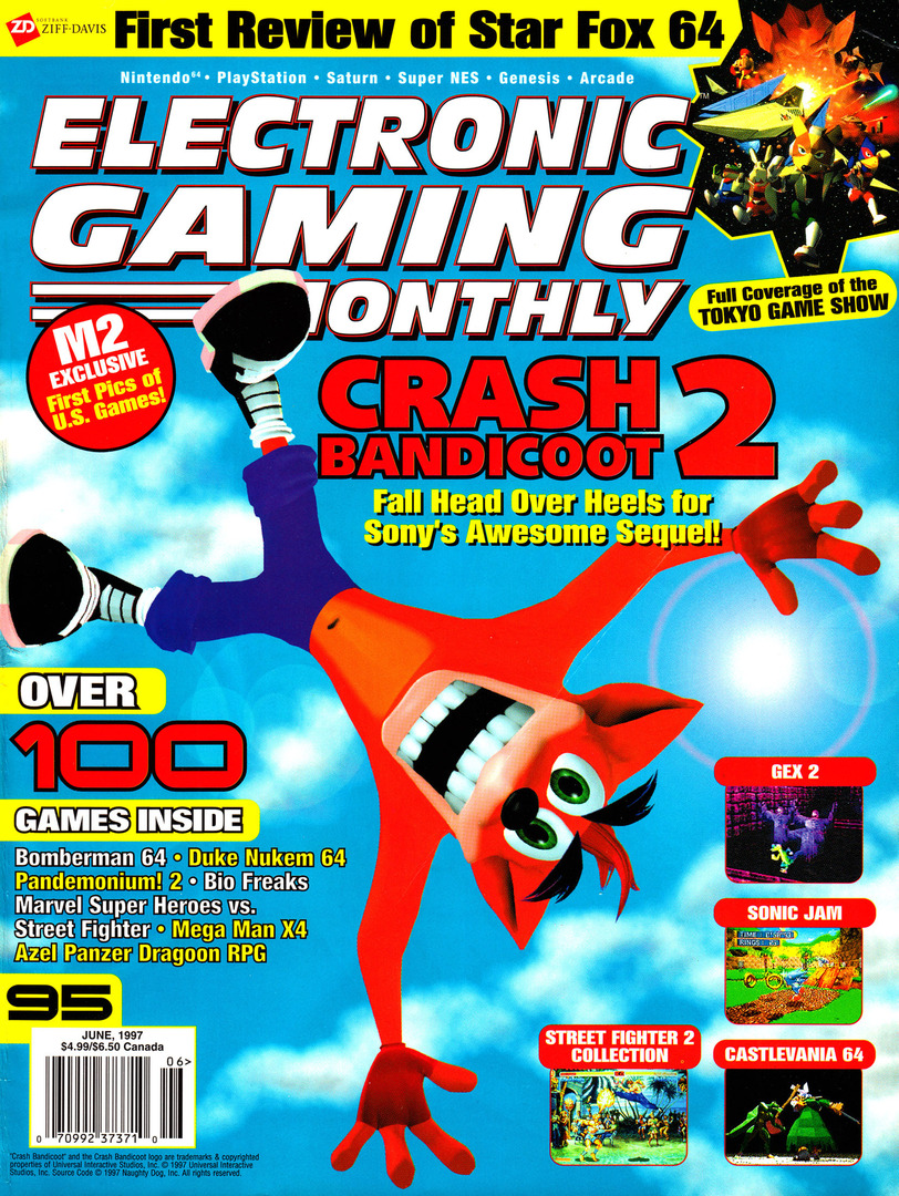 Electronic Gaming Monthly #95, June '97 - 'Crash Bandicoot 2' cover.