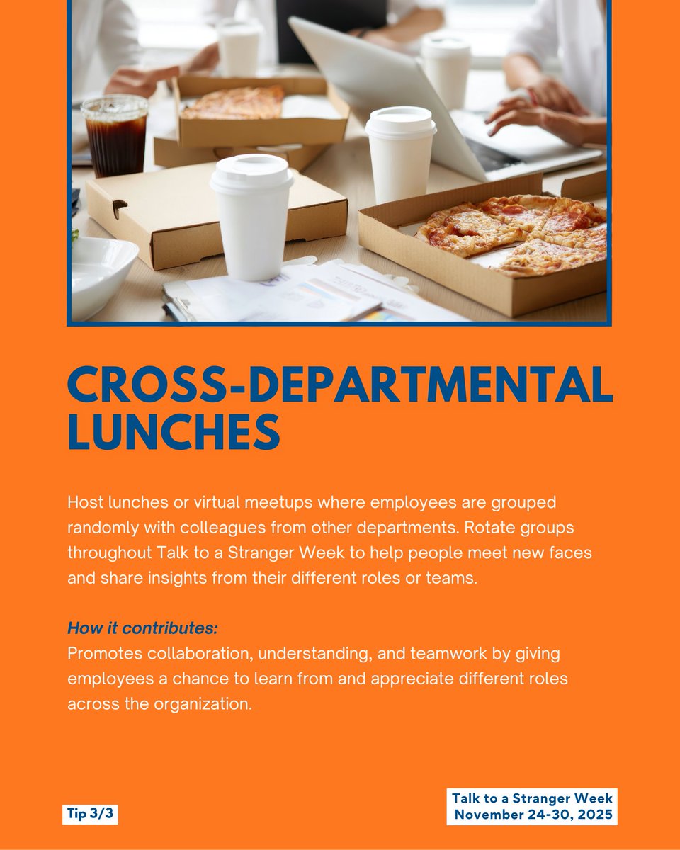 GenWellProject's tweet photo. This Talk to a Stranger Week (Nov 24–30), bring connection into your workplace. 💬

Simple actions, like a quick coffee chat, a cross-department lunch, or taking time to talk with someone new, can make a lasting difference in how teams communicate, collaborate, and support one another.

When employees feel seen and included, workplaces become more resilient, creative, and connected.

Visit https://t.co/9d1qu7kxen for more ideas on how to keep your business connected and thriving and download the free toolkit here➡️ https://t.co/jF5PoEKPeK

#TalkToAStrangerWeek #SocialHealth #WorkplaceConnection #TeamCulture #GenWell #ConnectedWorkplace