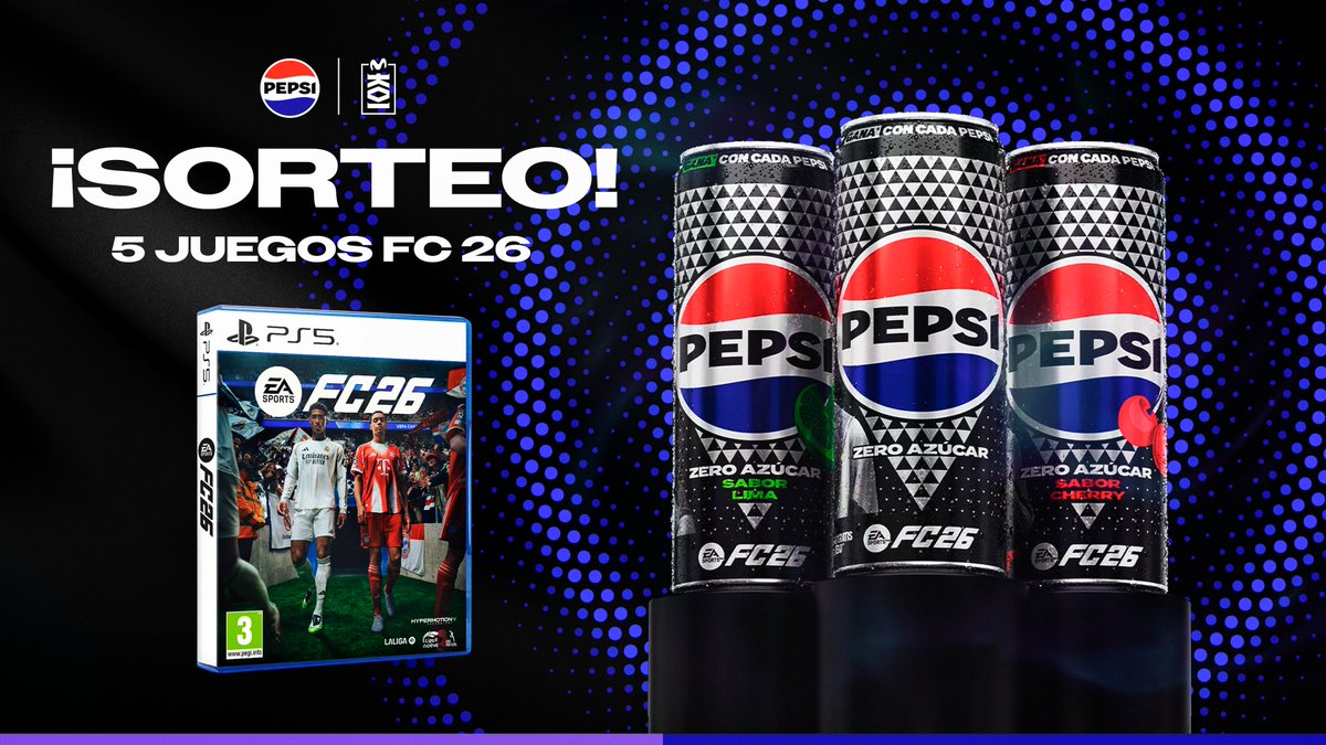 🚨 SORTEO DE 5 EA SPORTS FC™ 26 🚨

#Publi. Gracias a @pepsi_es, sorteamos 5 juegos de EA SPORTS FC™ 26 para cualquier plataforma 🎮

Para participar:
 👉 Sigue a <a href="/MovistarKOI/">Movistar KOI</a>
 👉 Regístrate aquí: bit.ly/KOIxPepsi
 👉 Haz RT a este tweet

🎁 Comentad “PEPSI” en este post