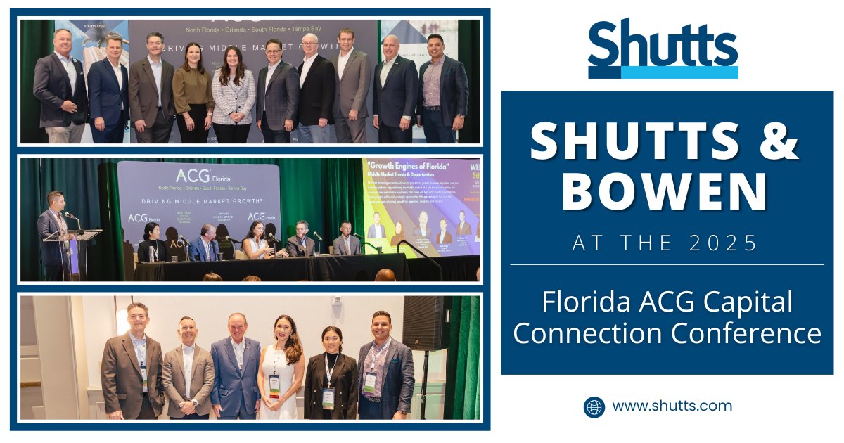 #Shutts &amp; Bowen LLP was pleased to again sponsor the 2025 Florida ACG Capital Connection Conference, where middle market dealmakers meet opportunity, held November 4th through November 6th, 2025 at the JW Marriott Grande Lakes Resort in #Orlando, Florida.

shutts.com/news-Shutts-Bo…