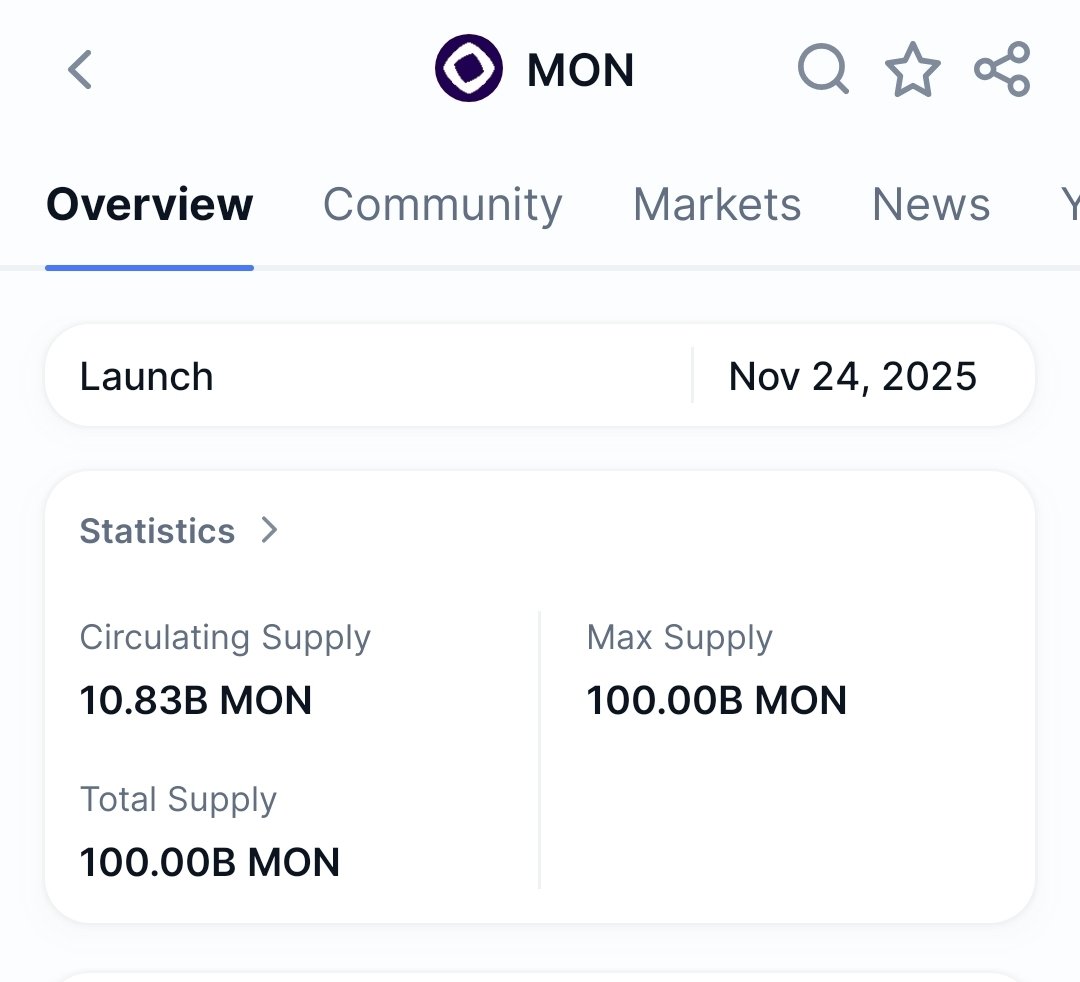 Only 10.83% of the $MON tokens will be available for trading on day one.

If it starts with the same market cap as Arbitrum, the price will be around $0.1.

If it starts with the same market cap as $Sui, the price will be between $0.15 and $0.2.

If it starts with the same FDV as