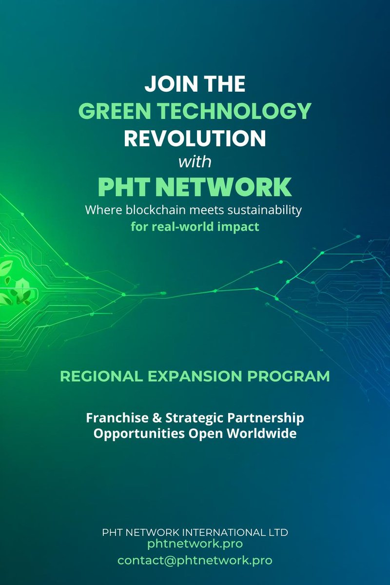 🌍 Join the Green Tech Revolution with PHT Network — where blockchain meets sustainability for real-world impact.
💡 Global franchise &amp; partnership openings now!

🔗 phtnetwork.pro
#GreenTech #Blockchain #Sustainability #Innovation