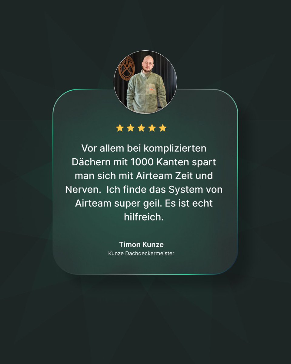 Mit Airteam spart man sich Zeit und Nerven – selbst bei Dächern mit 1000 Kanten. 💪

Danke an Dachdeckermeister Timon Kunze fürs Vertrauen! 🚁

#Drohnenvermessung #handwerk #3DModell #dachdecker #HandwerkDigital