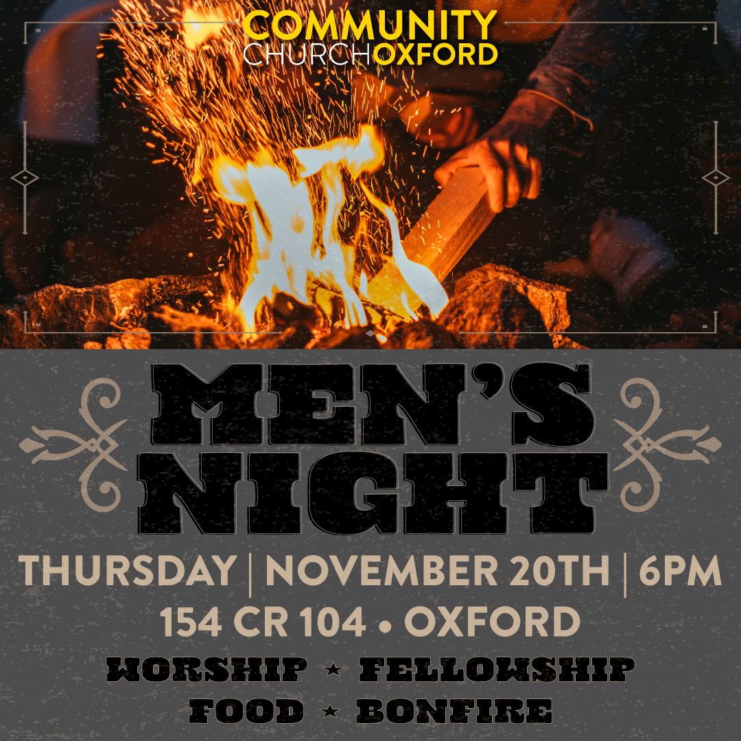 Guys, make plans now to be at the CCO Men's Night next Thursday (11/20)! Follow the link below to let us know you're  coming so we can make sure we have enough food. Ladies, encourage your men to be a part of this special night!

Men's Night: communityoxford.ccbchurch.com/goto/forms/382…