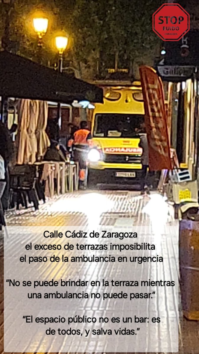 StopRuidoZgz's tweet image. ℹ️ @zaragoza_es y el exceso de terrazas

Es una vulneración del derecho a la asistencia sanitaria urgente

➡️¿En caso de retraso o daño podría haber responsabilidad administrativa o penal?

➡️La ambulancia no llegó, no pudo y tuvieron que ir a pie, con pérdida de tiempo valioso😲
